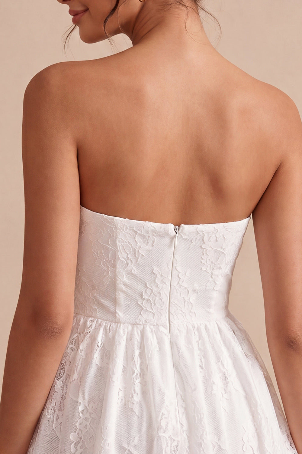 White Lace Strapless A-Line Short Graduation Dress