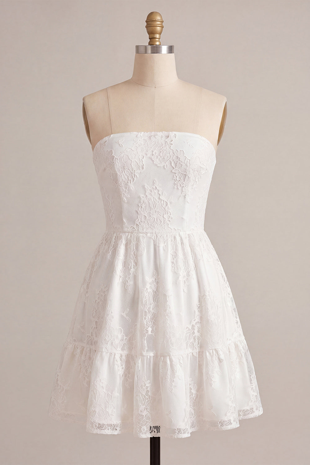 White Lace Strapless A-Line Short Graduation Dress