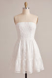 White Lace Strapless A-Line Short Graduation Dress