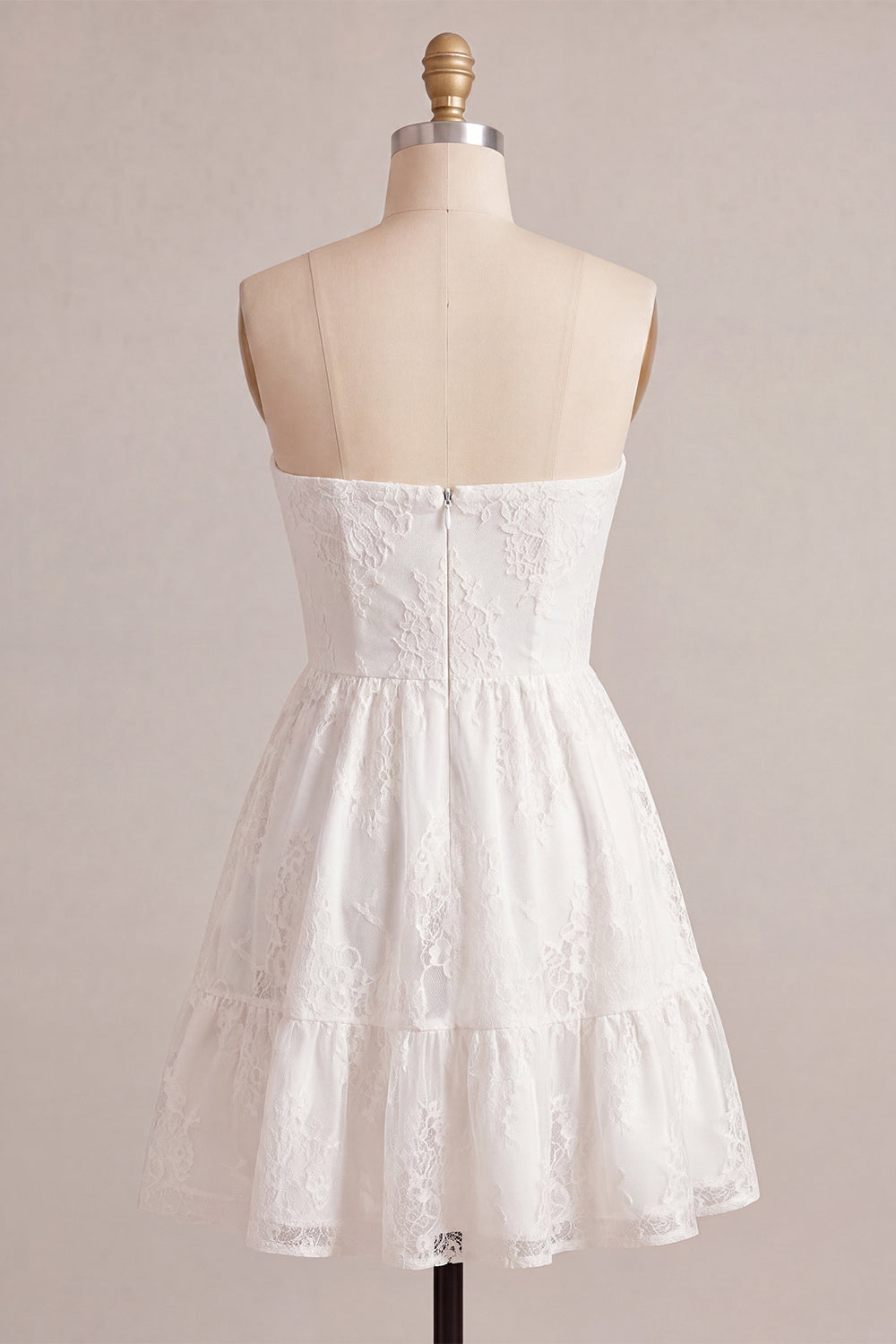 White Lace Strapless A-Line Short Graduation Dress