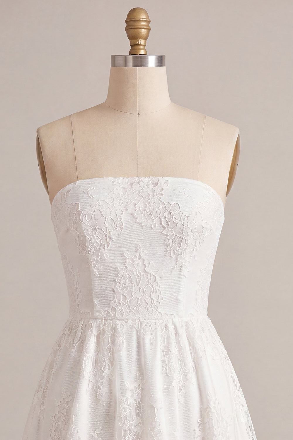 White Lace Strapless A-Line Short Graduation Dress