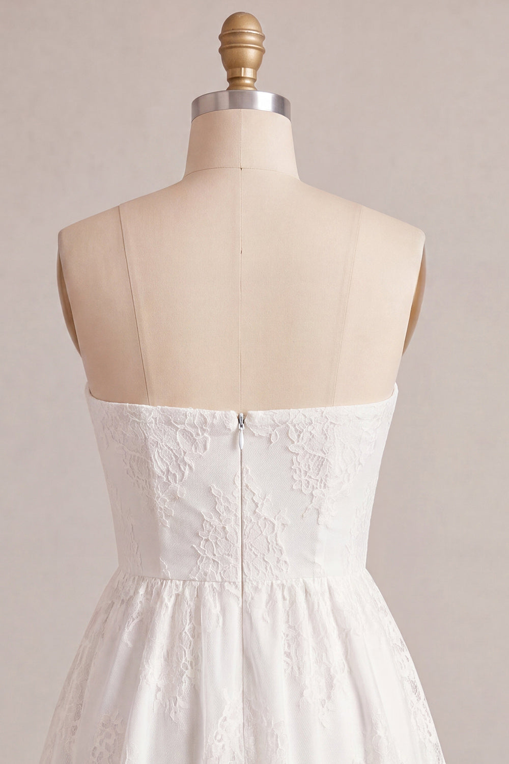 White Lace Strapless A-Line Short Graduation Dress