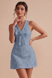 Floral White V-Neck A-Line Short Graduation Dress with Bow