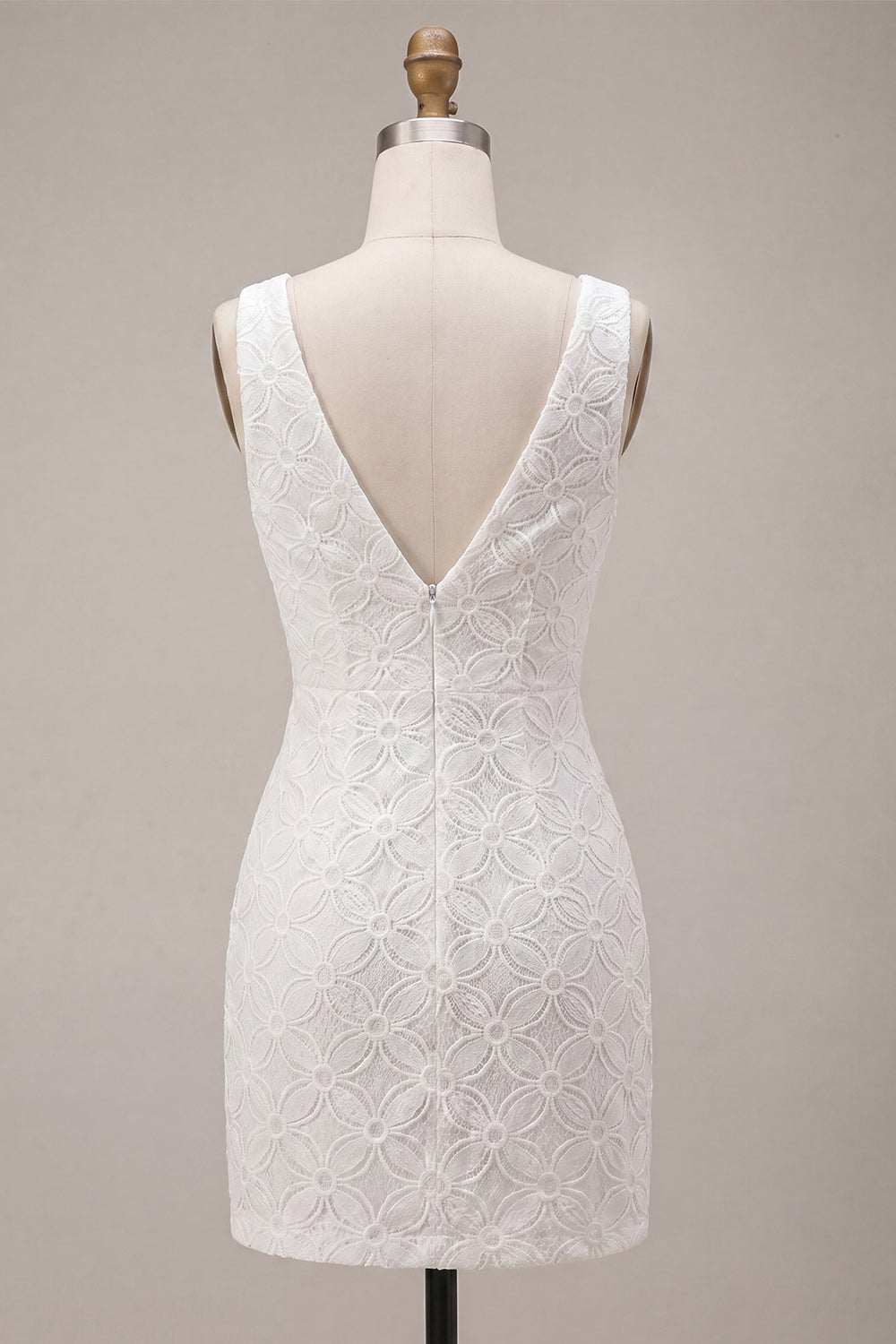 Floral White V-Neck A-Line Short Graduation Dress with Bow