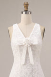 Floral White V-Neck A-Line Short Graduation Dress with Bow