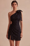 Floral White Ruched Tight Short Keyhole Graduation Dress with Bow