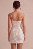 Floral Ivory Jacquard Tight Short Graduation Dress