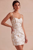 Floral Ivory Jacquard Tight Short Graduation Dress
