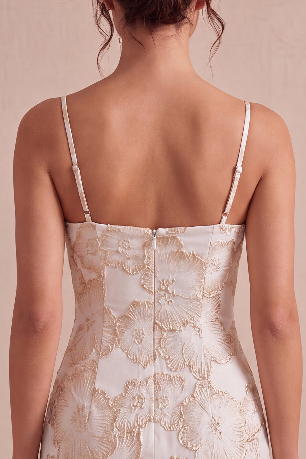 Floral Ivory Jacquard Tight Short Graduation Dress