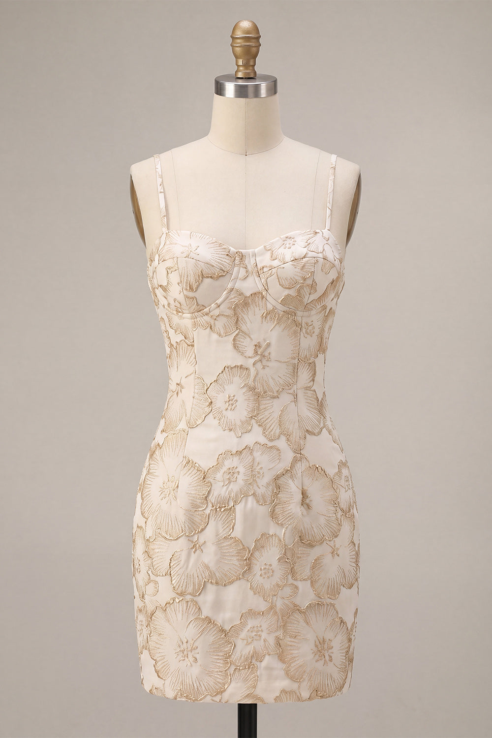 Floral Ivory Jacquard Tight Short Graduation Dress