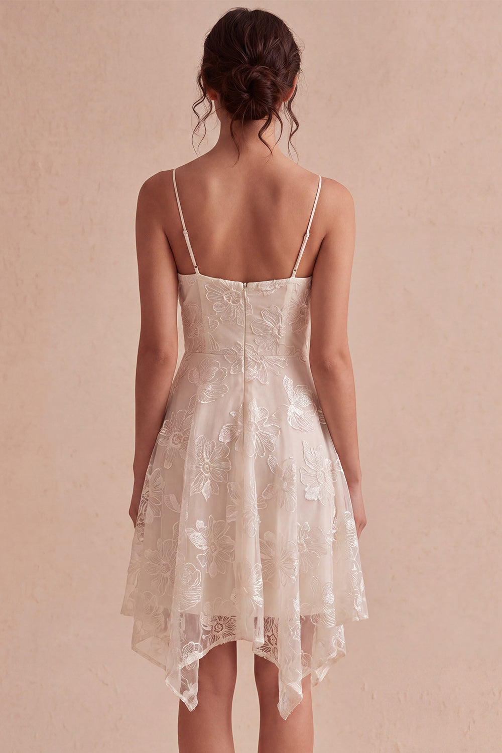 Floral Ivory A-Line Spaghetti Straps Short Graduation Dress