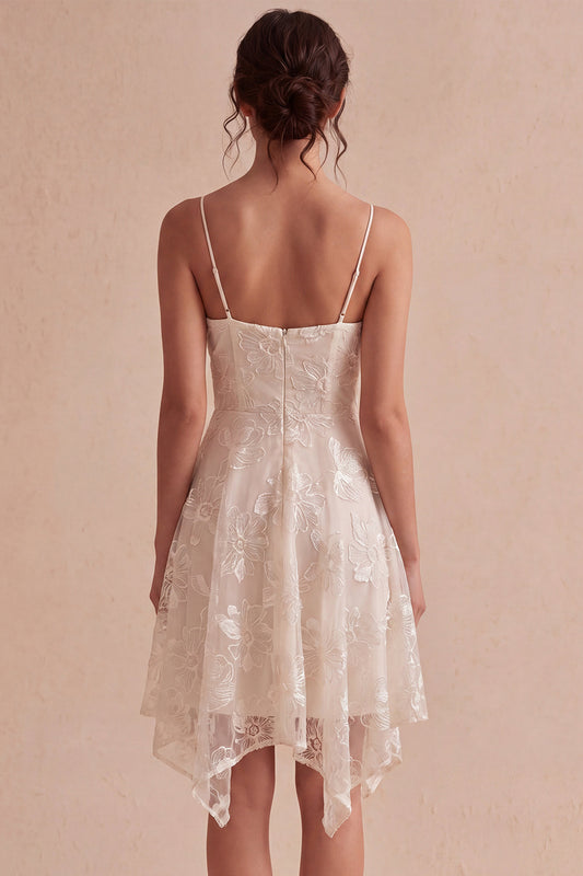 Floral Ivory A-Line Spaghetti Straps Short Graduation Dress