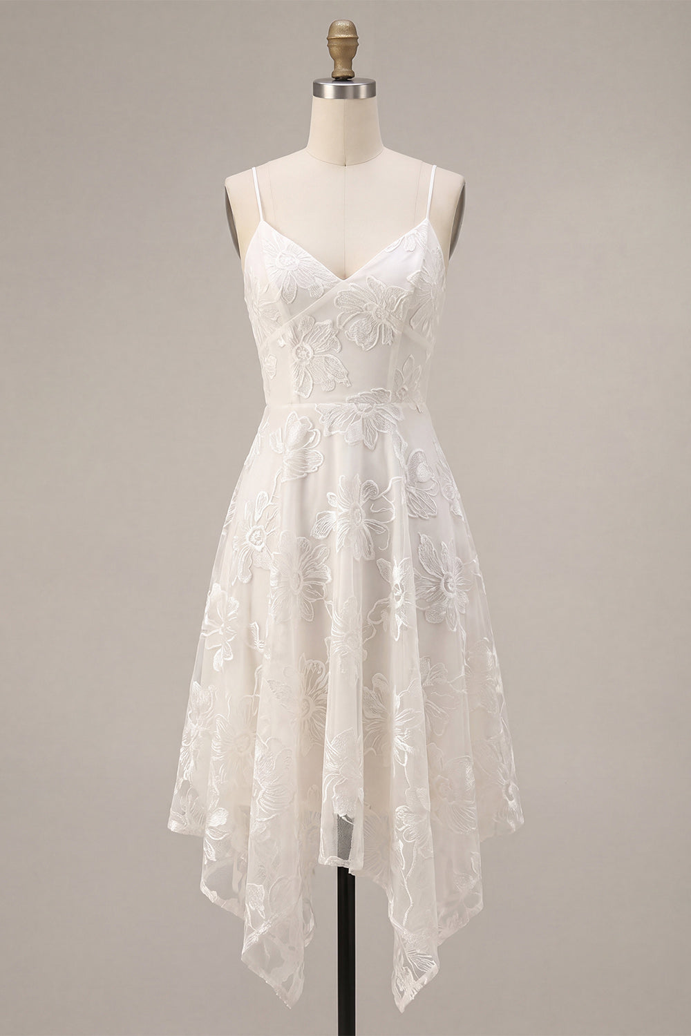 Floral Ivory A-Line Spaghetti Straps Short Graduation Dress