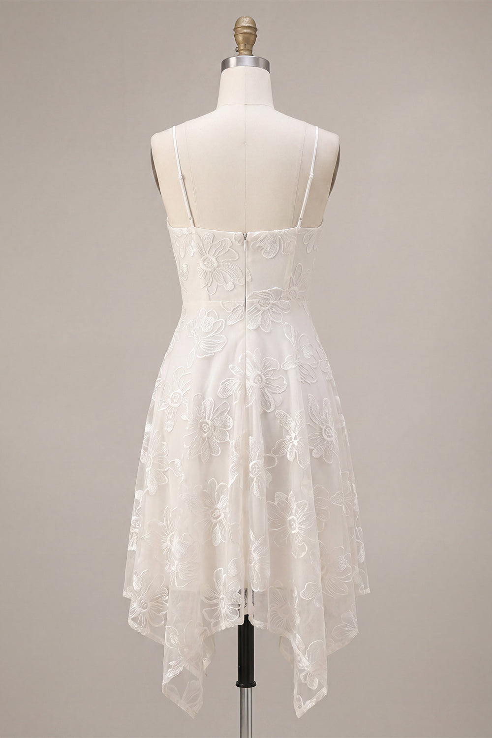 Floral Ivory A-Line Spaghetti Straps Short Graduation Dress