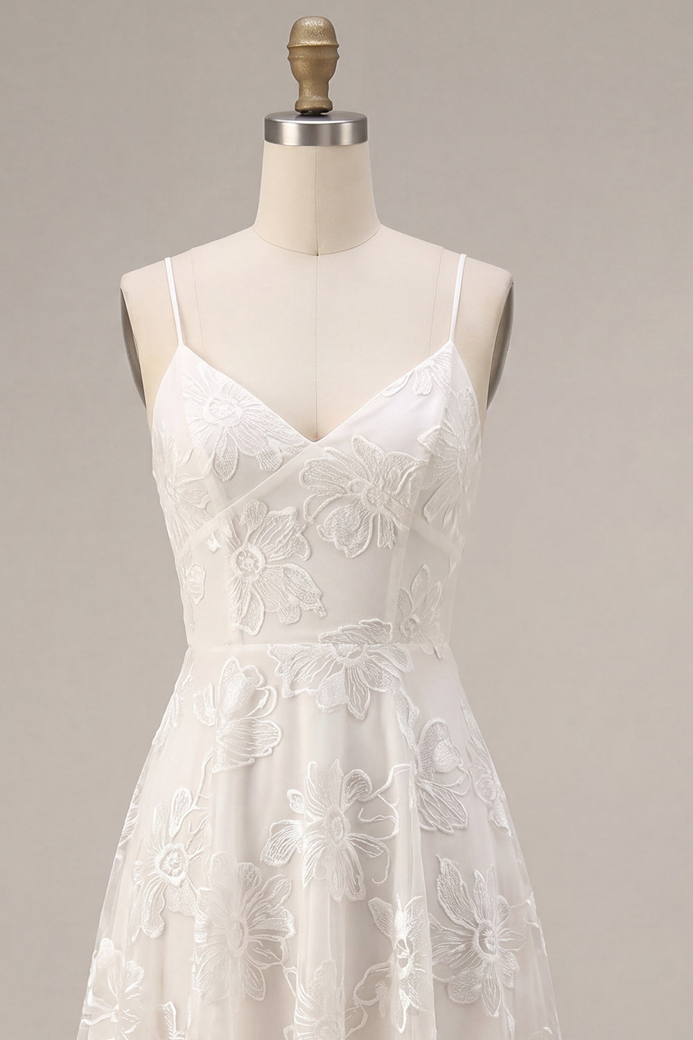 Floral Ivory A-Line Spaghetti Straps Short Graduation Dress
