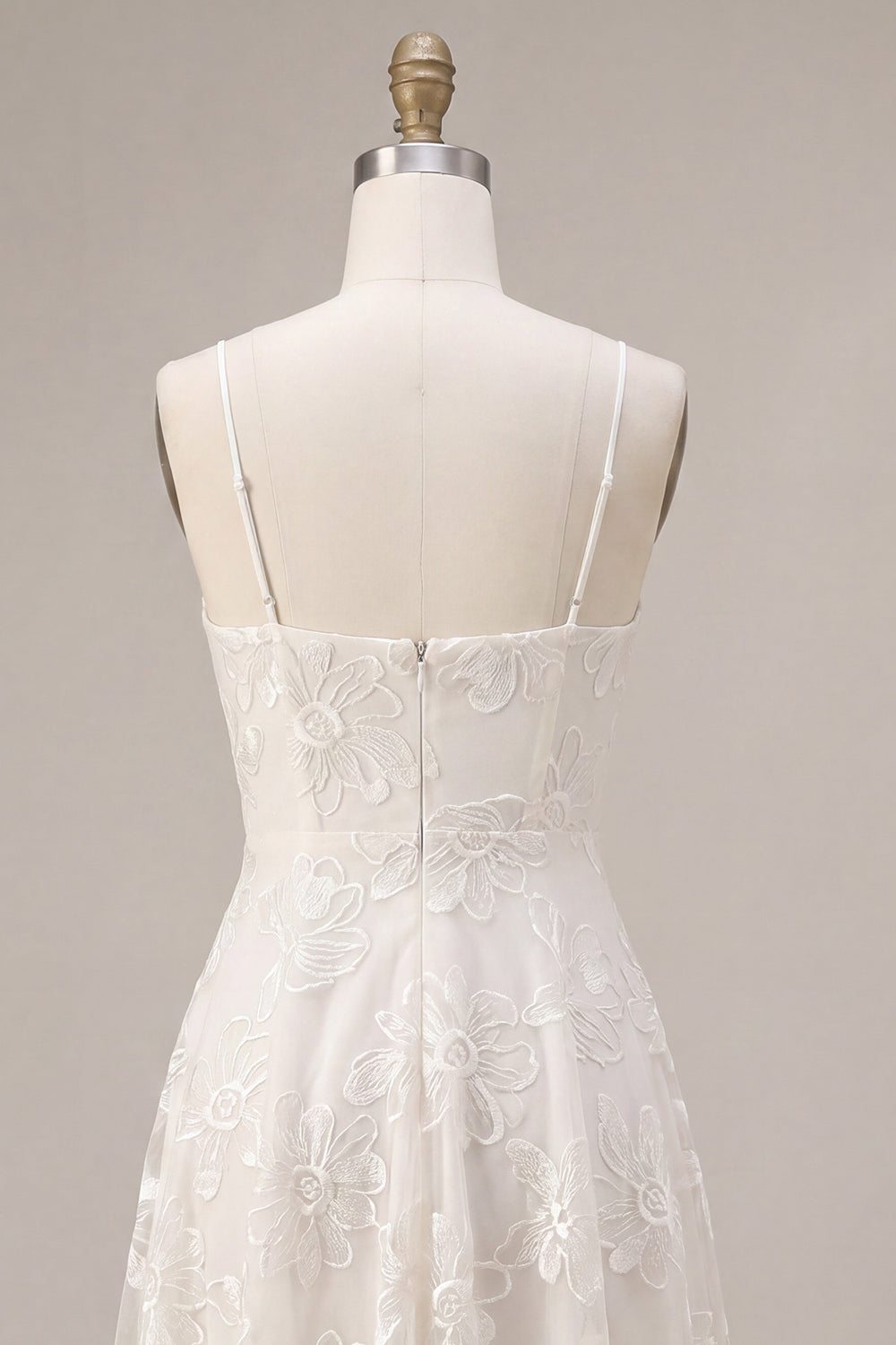 Floral Ivory A-Line Spaghetti Straps Short Graduation Dress