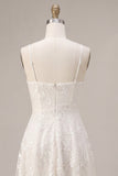 Floral Ivory A-Line Spaghetti Straps Short Graduation Dress