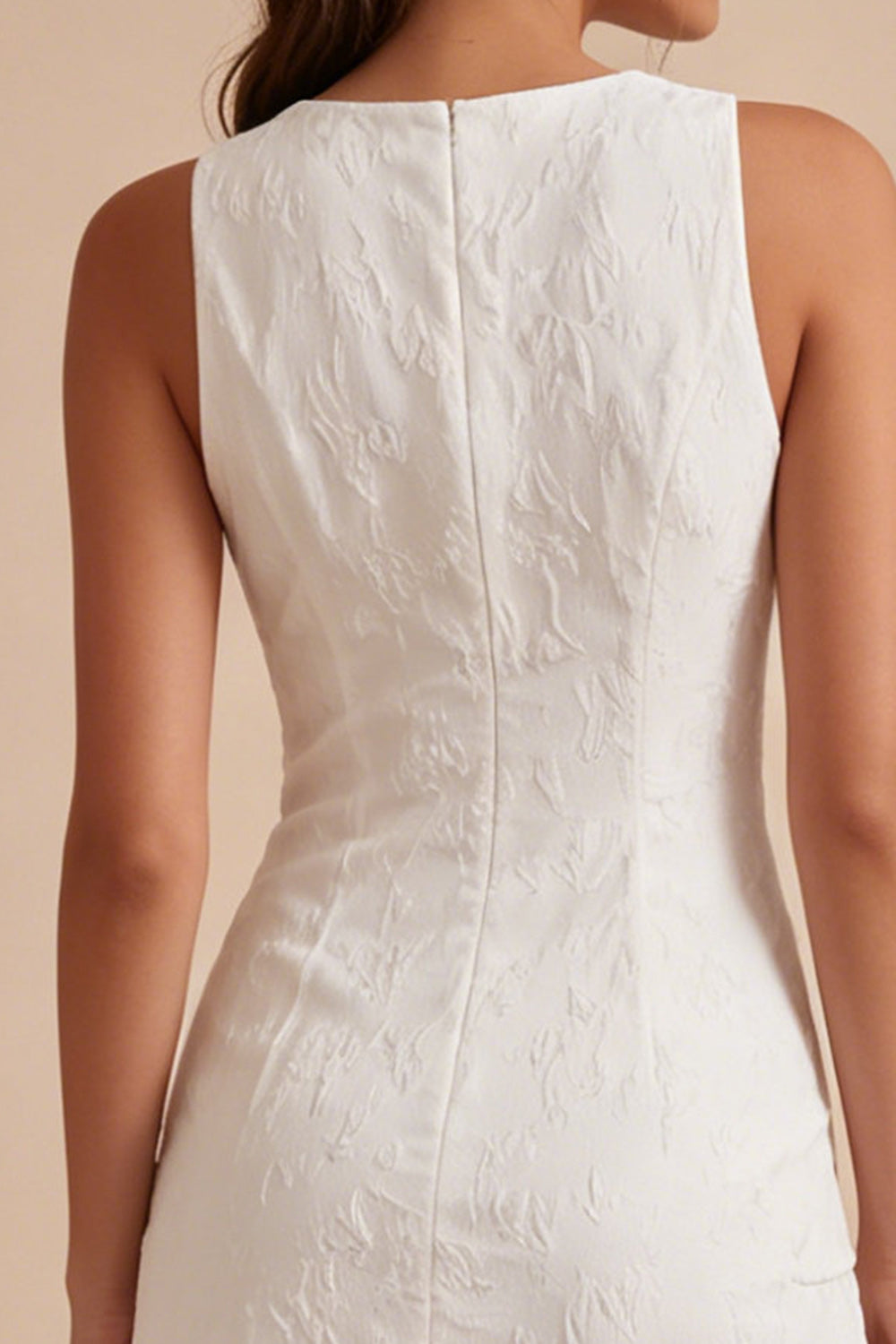 Floral White Jacquard Tight Short Graduation Dress with Slit