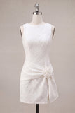 Floral White Jacquard Tight Short Graduation Dress with Slit