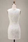 Floral White Jacquard Tight Short Graduation Dress with Slit