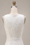 Floral White Jacquard Tight Short Graduation Dress with Slit