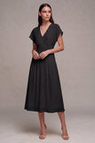 Simple White Chiffon V-Neck A-Line Midi Graduation Dress with Sleeves