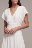 Simple White Chiffon V-Neck A-Line Midi Graduation Dress with Sleeves