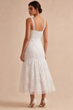 Floral White Ruched Thick Straps Long Graduation Dress