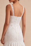 Floral White Ruched Thick Straps Long Graduation Dress