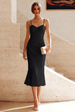 White Ruched Pencil Spaghetti Straps Midi Graduation Dress
