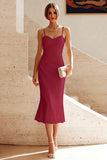 White Ruched Pencil Spaghetti Straps Midi Graduation Dress