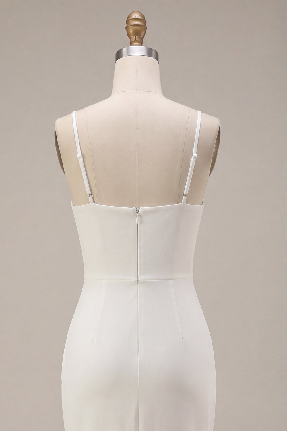 White Ruched Pencil Spaghetti Straps Midi Graduation Dress