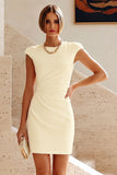 White Satin Ruched Tight Short Graduation Dress with Sleeves