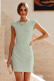 White Satin Ruched Tight Short Graduation Dress with Sleeves