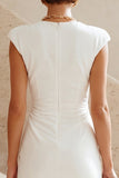White Satin Ruched Tight Short Graduation Dress with Sleeves