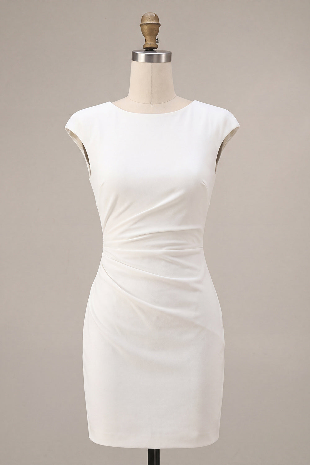 White Satin Ruched Tight Short Graduation Dress with Sleeves