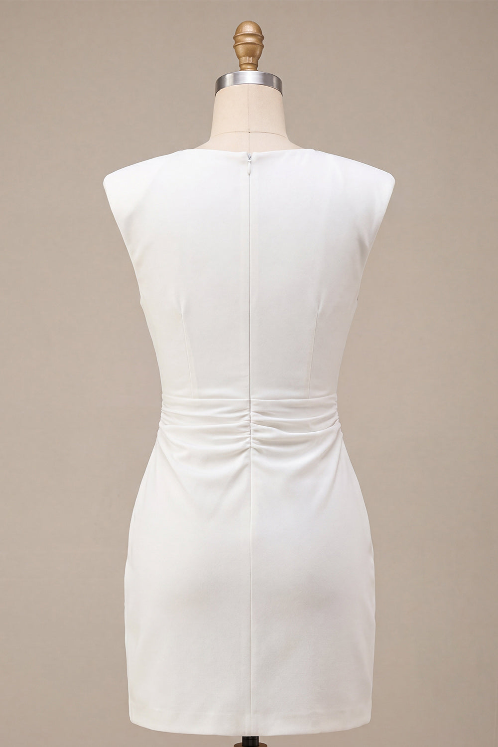 White Satin Ruched Tight Short Graduation Dress with Sleeves