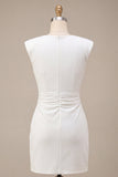 White Satin Ruched Tight Short Graduation Dress with Sleeves