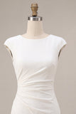 White Satin Ruched Tight Short Graduation Dress with Sleeves