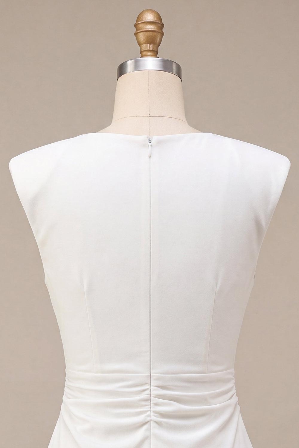 White Satin Ruched Tight Short Graduation Dress with Sleeves