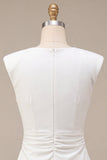 White Satin Ruched Tight Short Graduation Dress with Sleeves