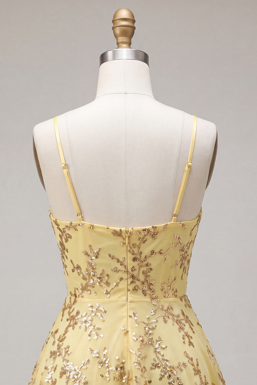 Sparkly Yellow Sequin Spaghetti Straps A-Line Short Homecoming Dress