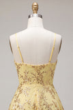 Sparkly Yellow Sequin Spaghetti Straps A-Line Short Homecoming Dress