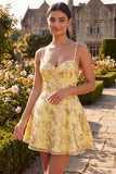Sparkly Yellow Sequin Spaghetti Straps A-Line Short Homecoming Dress