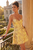 Sparkly Yellow Sequin Spaghetti Straps A-Line Short Homecoming Dress