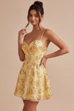Sparkly Yellow Sequin Spaghetti Straps A-Line Short Homecoming Dress
