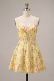 Sparkly Yellow Sequin Spaghetti Straps A-Line Short Homecoming Dress