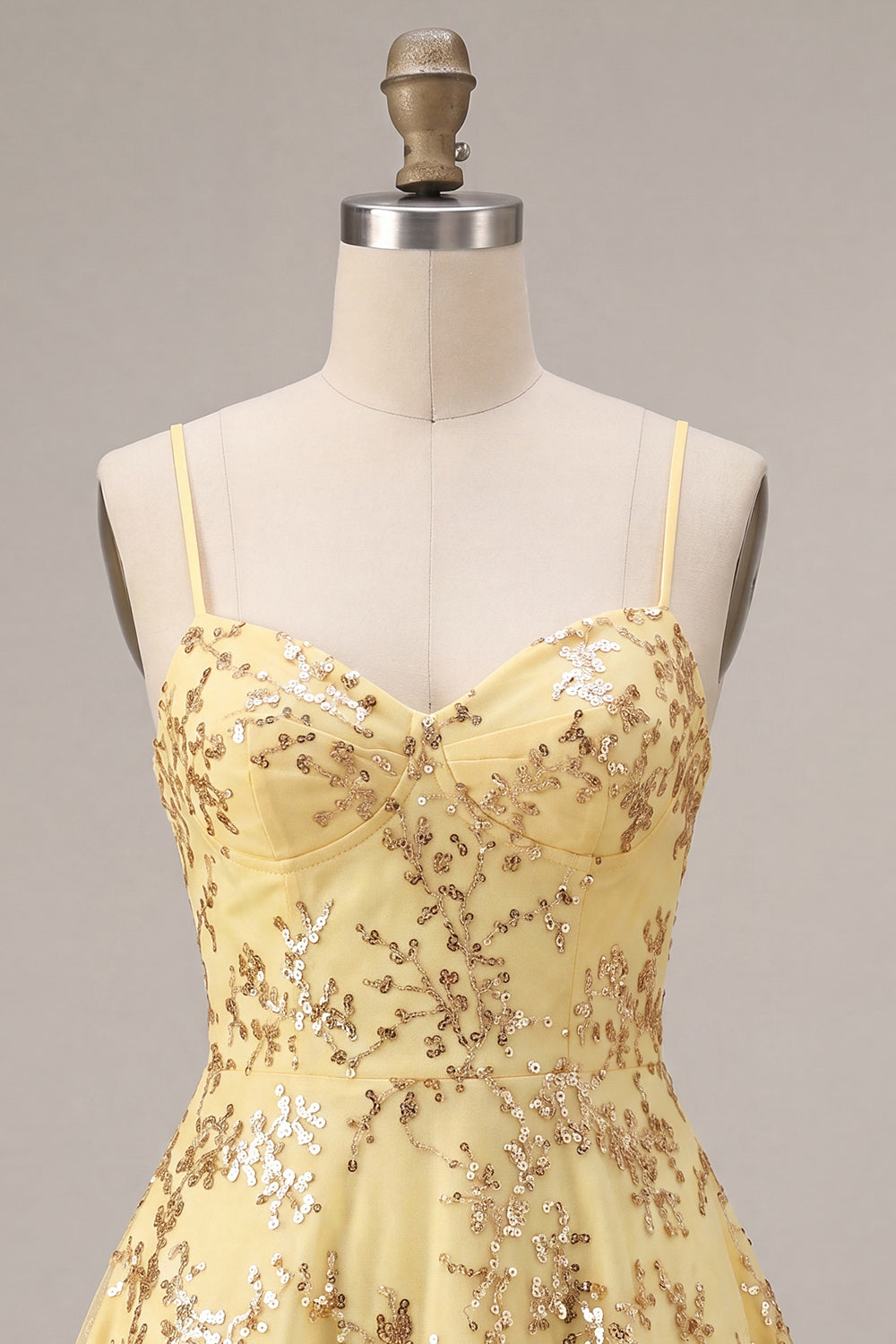 Sparkly Yellow Sequin Spaghetti Straps A-Line Short Homecoming Dress