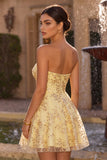Corset Yellow Sparkly Sequin A-Line Short Homecoming Dress