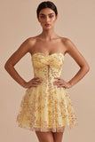 Corset Yellow Sparkly Sequin A-Line Short Homecoming Dress